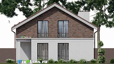 Проект дома с мансардой 11 на 14, площадью 230 м² с террасой, балконом и 5 спальнями — фасад 3
