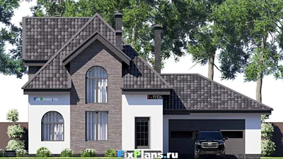 Проект дома с мансардой 14 на 19, площадью 190 м² с террасой, гаражом на 1 машину и 2 спальнями — фасад 3