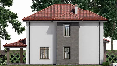 Проект двухэтажного дома 15 на 16, площадью 200 м² с террасой, гаражом на 1 машину и 4 спальнями — фасад 4