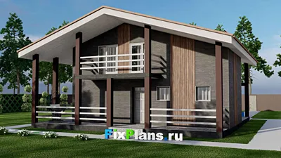 Проект дома с мансардой 13 на 13, площадью 190 м² с террасой, балконом, баней и 2 спальнями — фасад 2