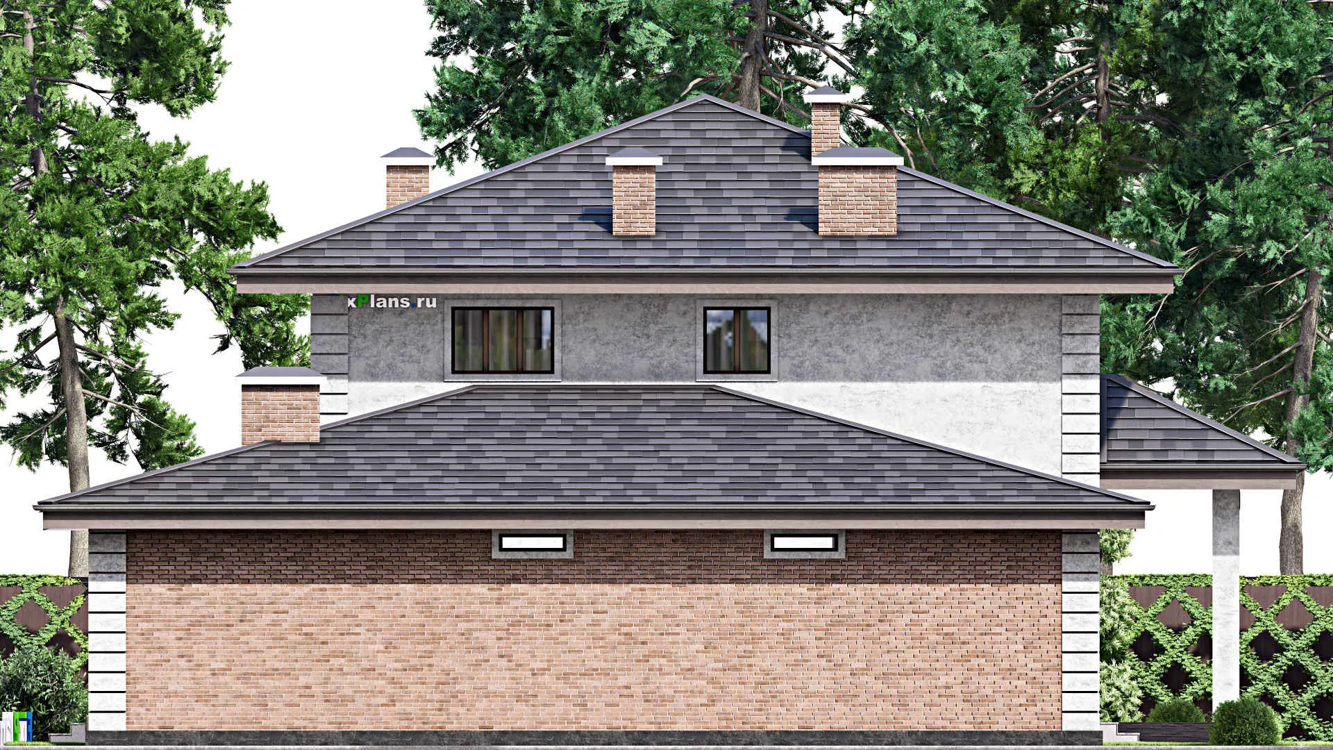 F-14543 - Проект двухэтажного дома 17 на 18, площадью 310 м² с террасой, баней, спортзалом и 6 спальнями