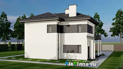 Проект двухэтажного дома 12 на 12, площадью 200 м² с террасой, балконом и 4 спальнями — фасад 2