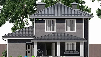 Проект двухэтажного дома 12 на 13, площадью 190 м² с террасой, гаражом на 2 машины и 5 спальнями — фасад 6