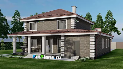 Проект двухэтажного дома 15 на 16, площадью 250 м² с террасой, гаражом на 1 машину и 4 спальнями — фасад 2