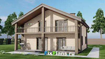 Проект дома с мансардой 15 на 16, площадью 260 м² с террасой, балконом, гаражом на 2 машины и 5 спальнями — фасад 2
