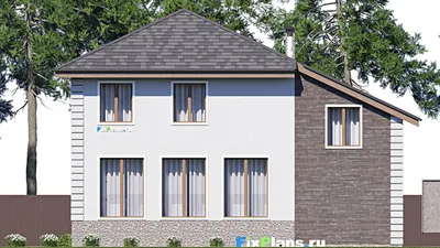 Проект двухэтажного дома 12 на 15, площадью 220 м² с гаражом на 1 машину и 5 спальнями — фасад 6