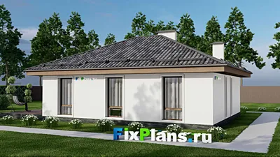 Проект одноэтажного дома 12 на 16, площадью 140 м² с террасой и 3 спальнями — фасад 2