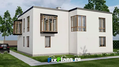 Проект двухэтажного дома 14 на 15, площадью 290 м² с 3 спальнями — фасад 2
