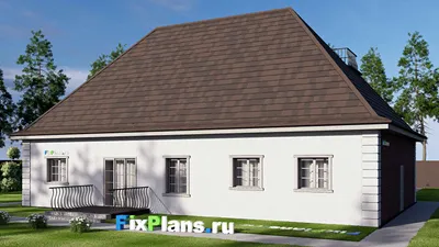 Проект одноэтажного дома 15 на 18, площадью 280 м² с цокольным этажом, баней, гаражом на 2 машины и 3 спальнями — фасад 2