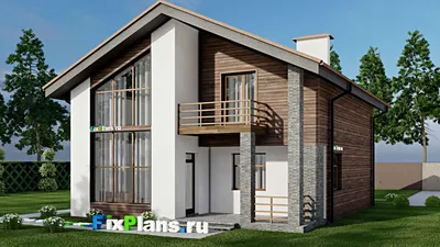 Проект дома с мансардой 10 на 12, площадью 160 м² с террасой, балконом и 3 спальнями — фасад 2