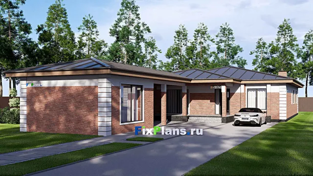 Проект одноэтажного дома 15 на 33, площадью 280 м² с террасой и 4 спальнями
