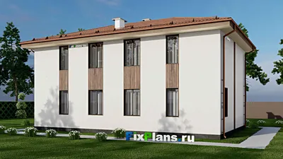 Проект двухэтажного дома 11 на 16, площадью 220 м² с балконом и 10 спальнями — фасад 2