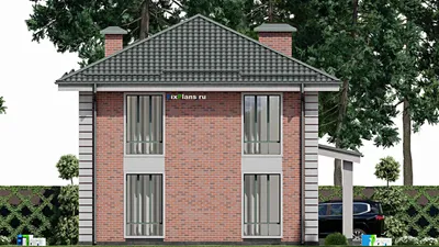 Проект двухэтажного дома 11 на 11, площадью 370 м² с террасой и 9 спальнями — фасад 4