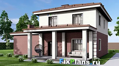 Проект двухэтажного дома 15 на 16, площадью 220 м² с террасой, гаражом на 2 машины и 4 спальнями — фасад 2