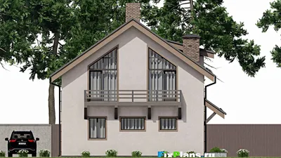 Проект дома с мансардой 12 на 15, площадью 230 м² с террасой, балконом и 4 спальнями — фасад 6