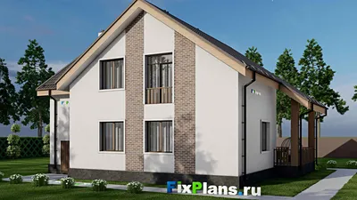 Проект дома с мансардой 13 на 16, площадью 250 м² с террасой, балконом, гаражом на 1 машину и 6 спальнями — фасад 2