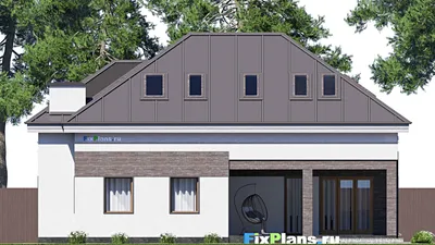 Проект дома с мансардой 15 на 23, площадью 330 м² с террасой, гаражом на 2 машины и 4 спальнями — фасад 6