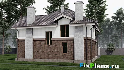 Проект дома с мансардой 12 на 13, площадью 210 м² с террасой, балконом и 3 спальнями — фасад 2