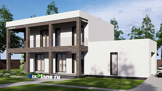 Проект двухэтажного дома 12 на 21, площадью 280 м² с террасой, балконом, гаражом на 1 машину и 5 спальнями