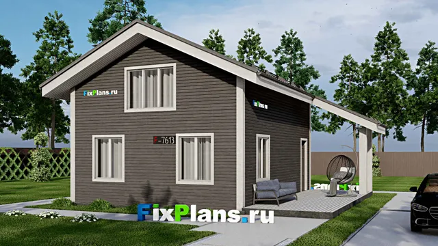 Проект дома с мансардой 10 на 11, площадью 130 м² с террасой, баней и 2 спальнями