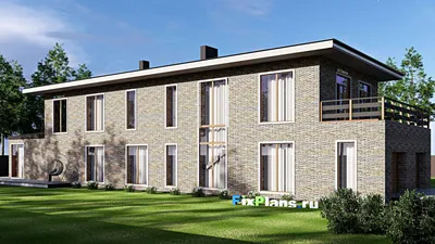 Проект двухэтажного дома 19 на 35, площадью 610 м² с террасой, балконом, гаражом на 2 машины, бассейном и 4 спальнями — фасад 2