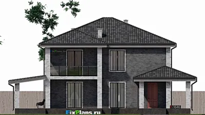 Проект двухэтажного дома 11 на 13, площадью 250 м² с террасой, балконом и 4 спальнями — фасад 3