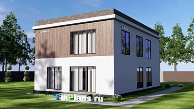 Проект двухэтажного дома 12 на 17, площадью 240 м² с террасой, балконом и 3 спальнями — фасад 2