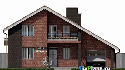 Проект дома с мансардой 11 на 14, площадью 180 м² с террасой, балконом, гаражом на 1 машину и 4 спальнями — фасад 3