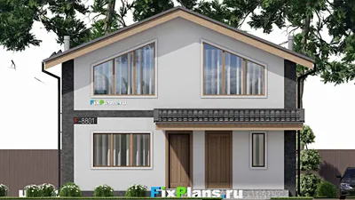 Проект дома с мансардой 11 на 16, площадью 220 м² с террасой, балконом и 5 спальнями — фасад 3