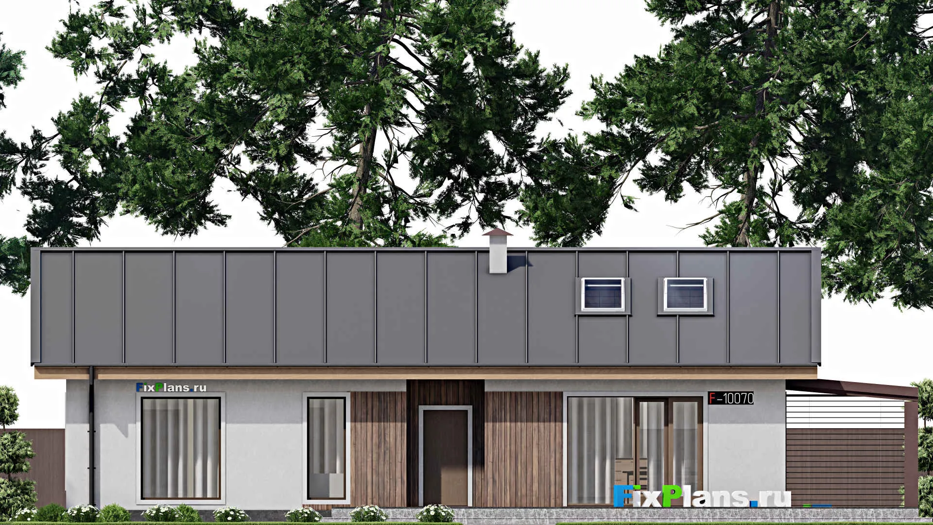 F-10070 - Проект одноэтажного дома 13 на 19, площадью 170 м² с террасой и 2 спальнями