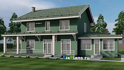Проект дома с мансардой 19 на 23, площадью 400 м² с террасой, гаражом на 2 машины и 7 спальнями — фасад 2