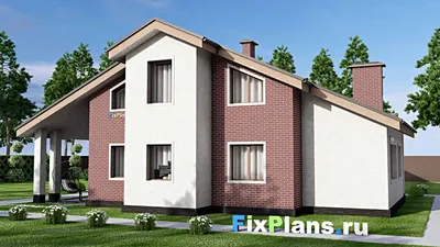 Проект дома с мансардой 14 на 17, площадью 220 м² с балконом и 4 спальнями — фасад 2