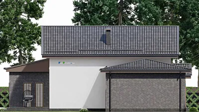 Проект дома с мансардой 17 на 19, площадью 310 м² с террасой, гаражом на 1 машину и 3 спальнями — фасад 4
