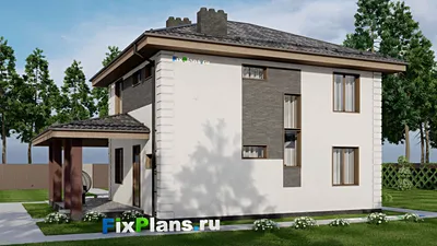 Проект двухэтажного дома 12 на 14, площадью 190 м² с террасой и 4 спальнями — фасад 2