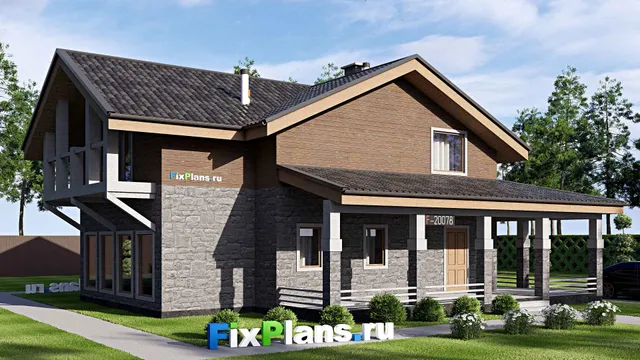 Проект дома с мансардой 15 на 15, площадью 260 м² с террасой, балконом и 3 спальнями