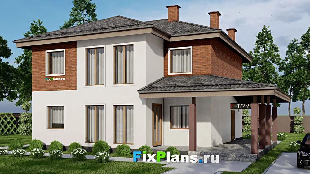 Проект двухэтажного дома 12 на 15, площадью 210 м² с 5 спальнями — фасад 1