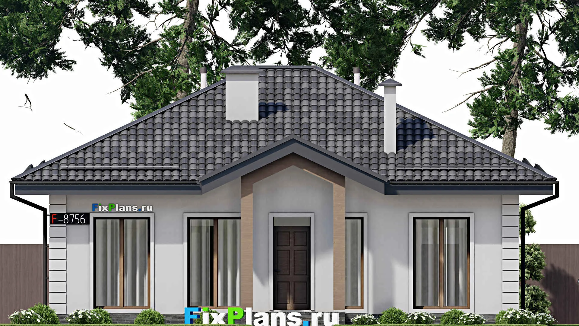 F-8756 - Проект одноэтажного дома 12 на 12, площадью 100 м² с 2 спальнями