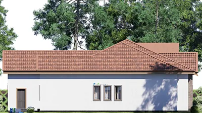 Проект одноэтажного дома 18 на 20, площадью 250 м² с террасой, гаражом на 2 машины и 3 спальнями — фасад 4