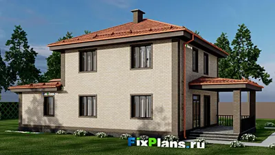 Проект двухэтажного дома 11 на 18, площадью 200 м² с террасой, гаражом на 1 машину и 3 спальнями — фасад 2