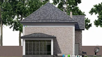 Проект двухэтажного дома 17 на 22, площадью 310 м² с террасой, гаражом на 1 машину и 6 спальнями — фасад 6