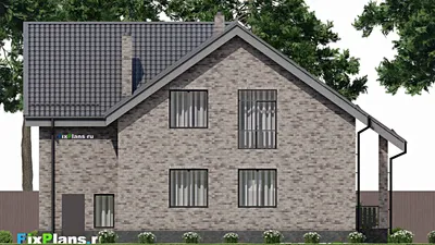 Проект дома с мансардой 13 на 14, площадью 250 м² с террасой, балконом, гаражом на 1 машину, спортзалом и 4 спальнями — фасад 6