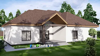 Проект одноэтажного дома 19 на 23, площадью 450 м² с террасой, гаражом на 2 машины и 4 спальнями — фасад 2