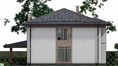 Проект двухэтажного дома 16 на 16, площадью 290 м² с террасой и 3 спальнями — фасад 5