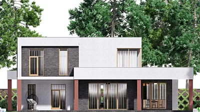 Проект двухэтажного дома 19 на 24, площадью 480 м² с террасой, балконом, гаражом на 2 машины и 3 спальнями — фасад 4