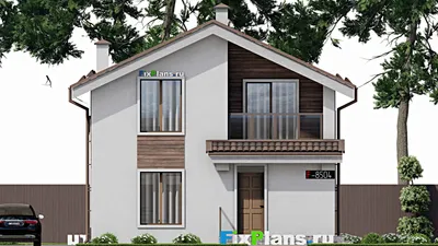 Проект дома с мансардой 9 на 13, площадью 140 м² с террасой, балконом и 3 спальнями — фасад 3