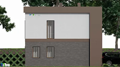 Проект двухэтажного дома 11 на 12, площадью 180 м² с балконом, гаражом на 1 машину и 3 спальнями — фасад 4