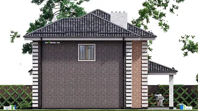 Проект двухэтажного дома 14 на 16, площадью 260 м² с террасой, гаражом на 1 машину и 4 спальнями — фасад 5