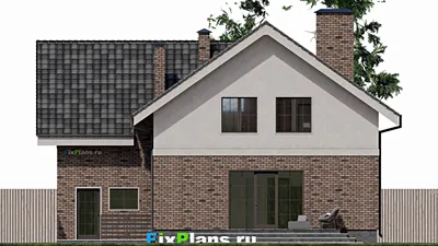 Проект дома с мансардой 13 на 13, площадью 260 м² с террасой, балконом, гаражом на 1 машину и 4 спальнями — фасад 4