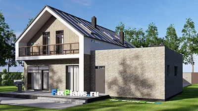 Проект дома с мансардой 15 на 18, площадью 270 м² с террасой, балконом, гаражом на 2 машины и 3 спальнями — фасад 2