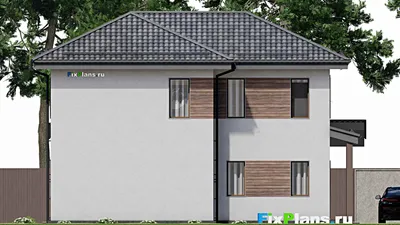 Проект двухэтажного дома 12 на 13, площадью 220 м² с террасой, балконом и 4 спальнями — фасад 6